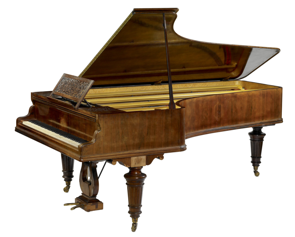 Piano historiques illustrant la fondation, accompagné des statistiques clés